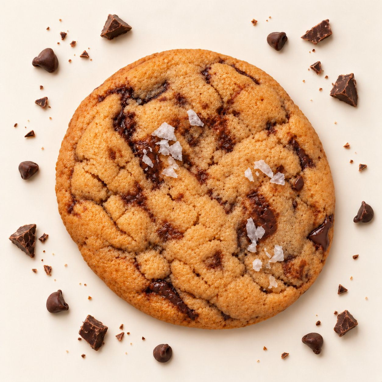 Brown butter chocolate chunk cookie with scattered chocolate pieces